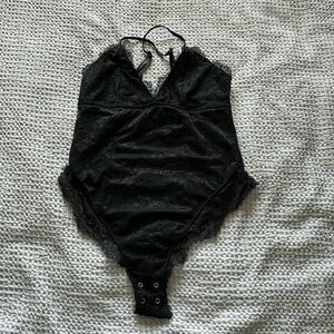 Garage Lace bodysuit lingerie criss-cross back thong